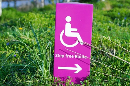 Wegweiser mit Rollstuhl-Symbol